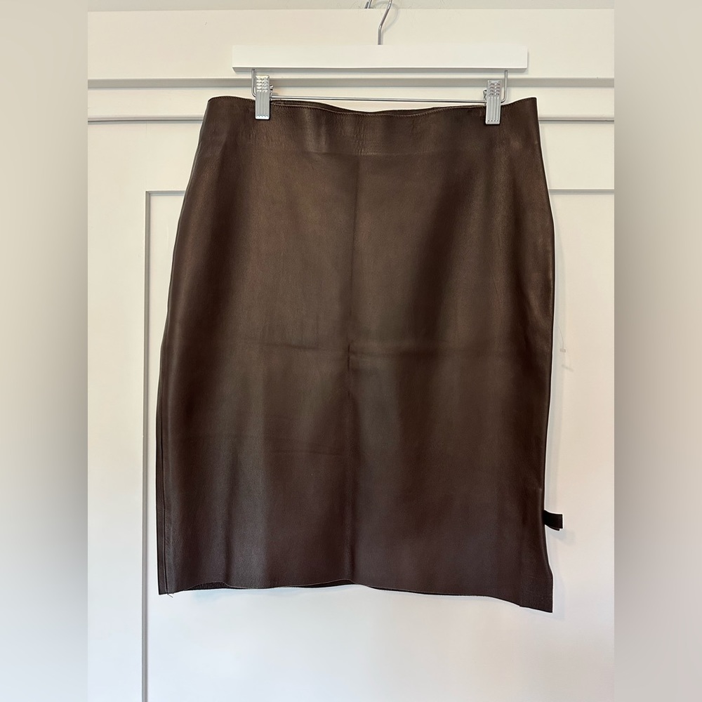 Tufi Duek Leather Pencil Skirt with Bow Detail at Side.